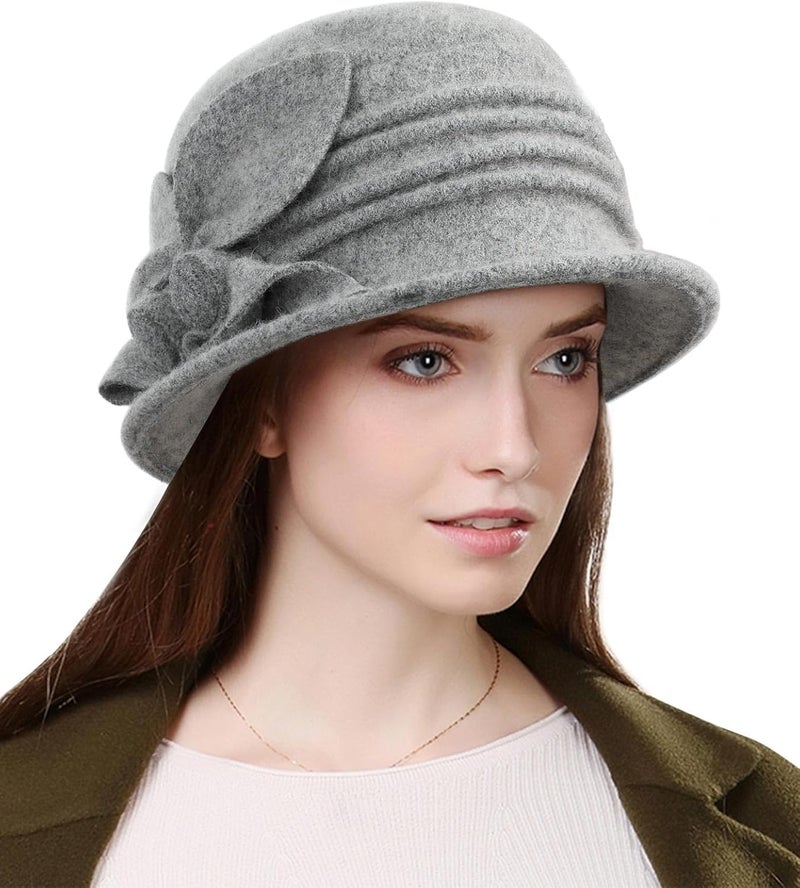 Sumolux Women Beret Hat French Vintage Floral Wool Dress Cloche Classic Winter Hat 1920s - Image 1
